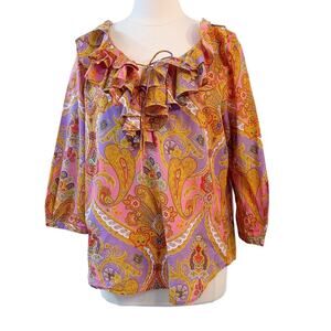 LAUREN RALPH LAUREN Spring Paisley Ruffle Blouse L